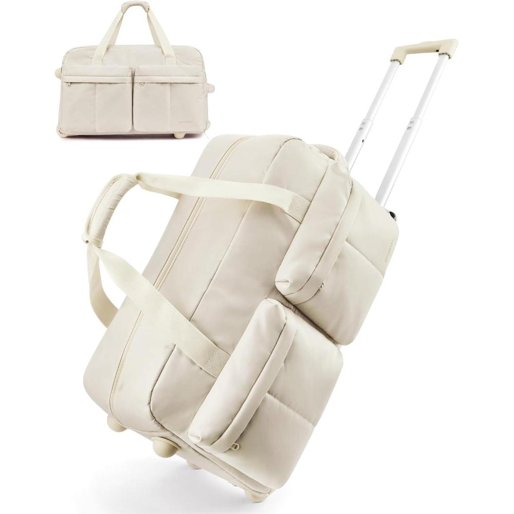 image:imageBAGSMART 42L Rolling Duffle Bag with Wheels Carry On Bag Duffel Bag for Travel Wet Pocket Duffle Bag with Wheels and Handle BrownBeige