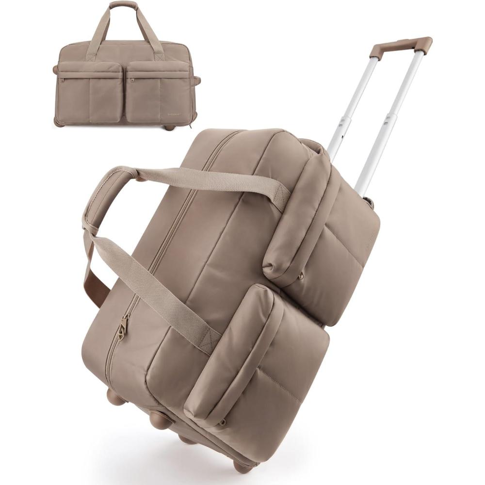 image:imageBAGSMART 42L Rolling Duffle Bag with Wheels Carry On Bag Duffel Bag for Travel Wet Pocket Duffle Bag with Wheels and Handle BrownBrown