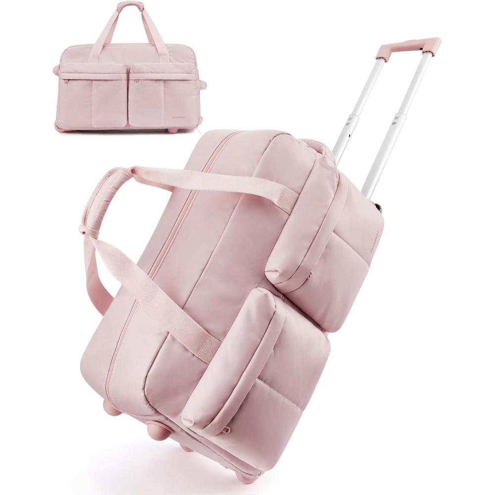 image:imageBAGSMART 42L Rolling Duffle Bag with Wheels Carry On Bag Duffel Bag for Travel Wet Pocket Duffle Bag with Wheels and Handle BrownPink