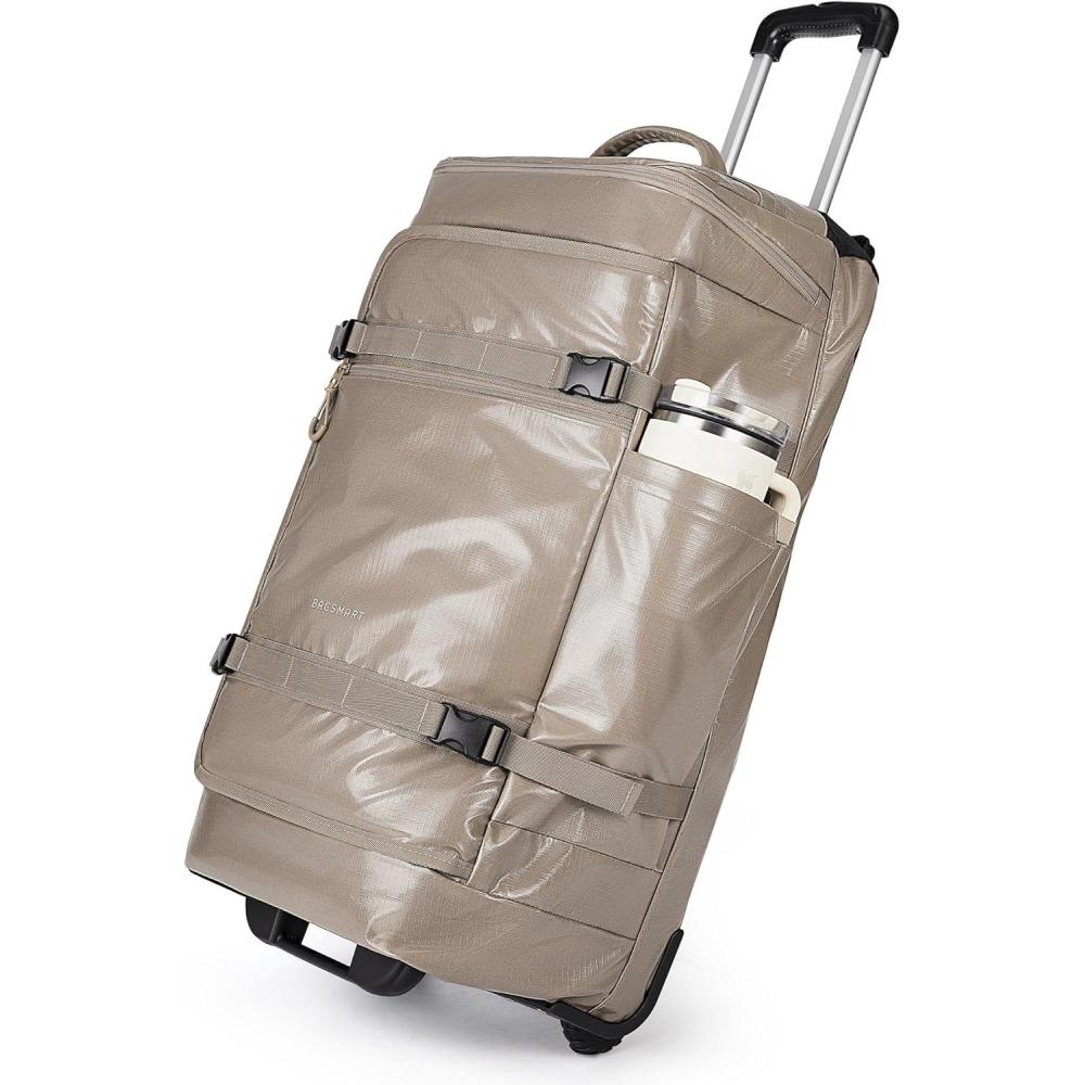 image:imageBAGSMART 70L Rolling Duffle Bag with Wheels Large Travel Duffel Luggage Bag for Men Water Repellent Heavy Duty for Travel Camp Olive GreenCamel