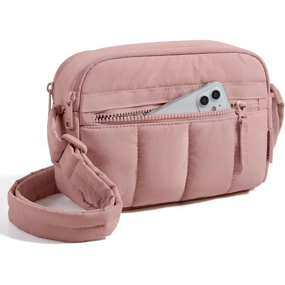 image:imageBAGSMART Anti Theft Crossbody Bags for Women Travel Purse Medium Quilted Puffy cross body bag Handbags Shoulder Purses Baby PinkmediumDark Pink