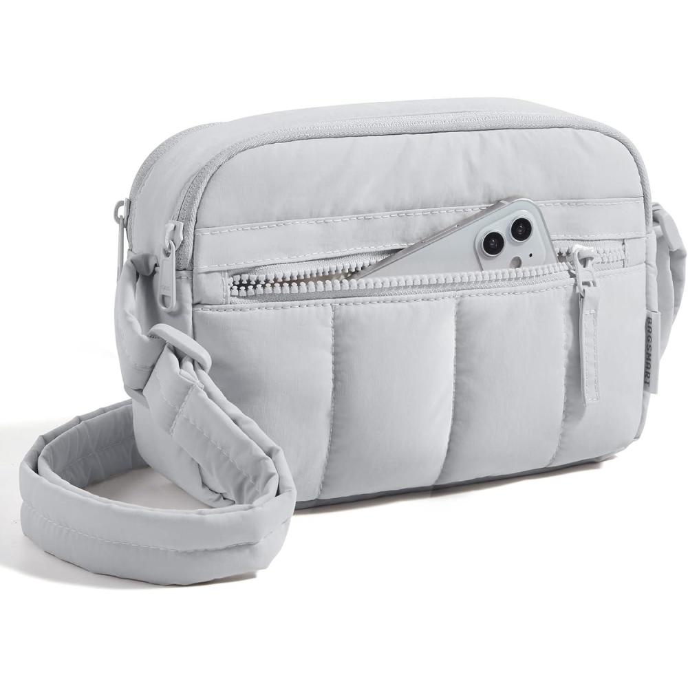 image:imageBAGSMART Anti Theft Crossbody Bags for Women Travel Purse Medium Quilted Puffy cross body bag Handbags Shoulder Purses Baby PinkmediumLight Gray