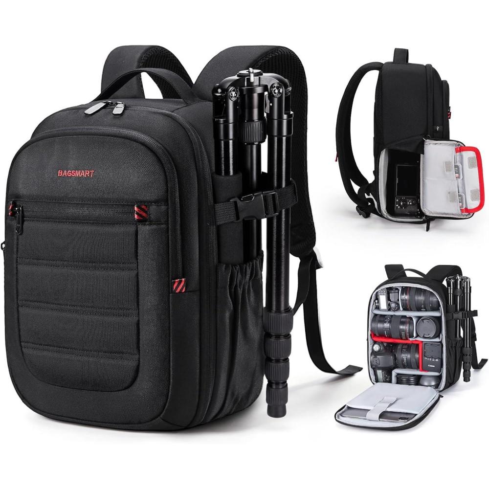 image:imageBAGSMART Camera Backpack Expandable DSLR SLR Camera Bags for Photographers Photography Travel Backpack with 156 Laptop Compartment Rain Cover amp Tripod Holder BlackBlack
