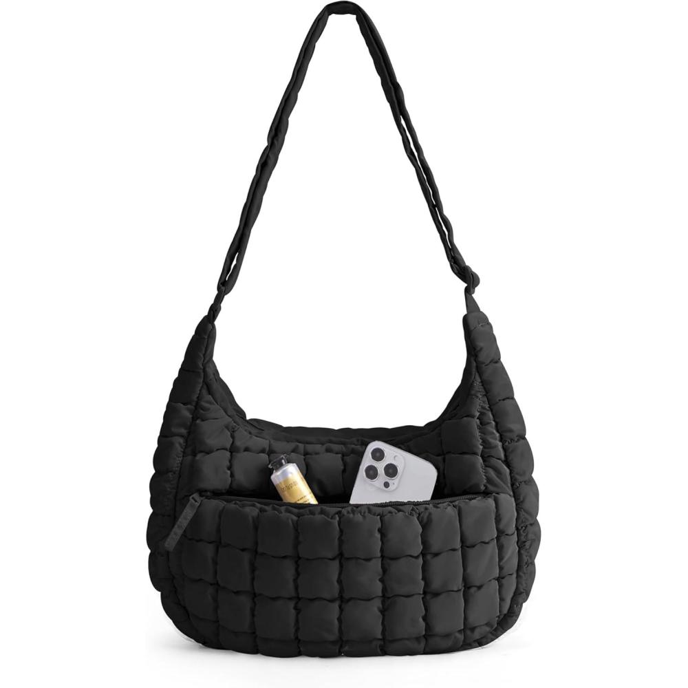image:imageBAGSMART Crossbody Hobo Bag for Women Quilted Puffy Purses for Women Soft Fluffy Cute Shoulder Handbag for Daily UseAjet Black