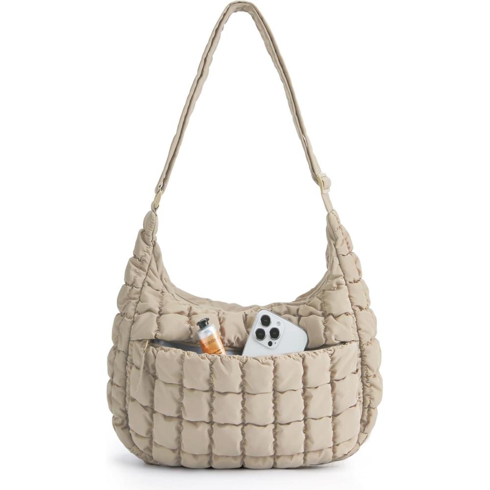 image:imageBAGSMART Crossbody Hobo Bag for Women Quilted Puffy Purses for Women Soft Fluffy Cute Shoulder Handbag for Daily UseBlatte Brown
