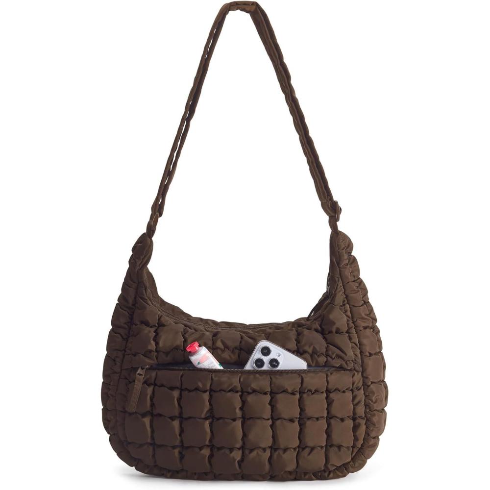 image:imageBAGSMART Crossbody Hobo Bag for Women Quilted Puffy Purses for Women Soft Fluffy Cute Shoulder Handbag for Daily UseCdark Brown