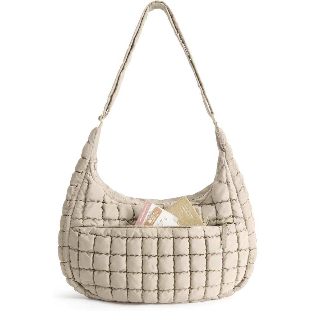 image:imageBAGSMART Crossbody Hobo Bag for Women Quilted Puffy Purses for Women Soft Fluffy Cute Shoulder Handbag for Daily UseEarth Tone Camel