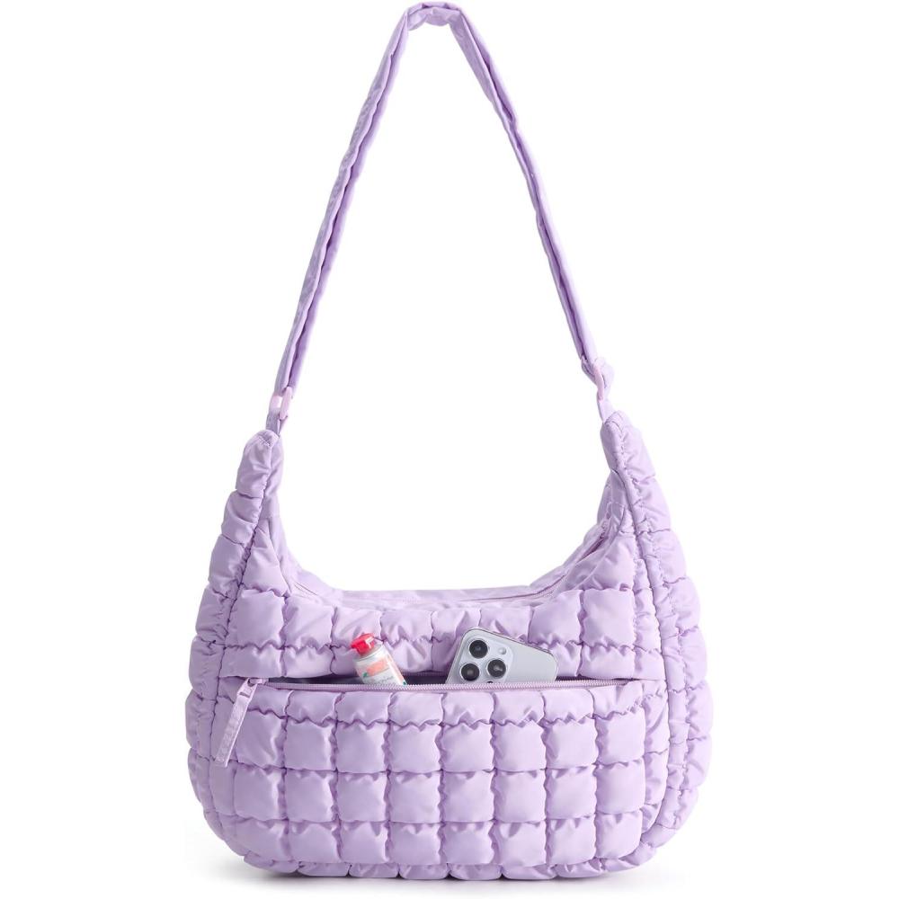 image:imageBAGSMART Crossbody Hobo Bag for Women Quilted Puffy Purses for Women Soft Fluffy Cute Shoulder Handbag for Daily UseEiced Lavender