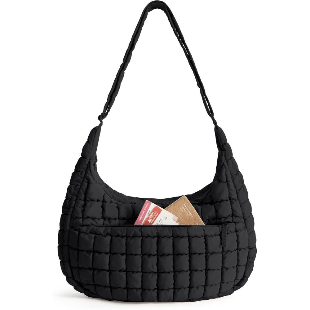 image:imageBAGSMART Crossbody Hobo Bag for Women Quilted Puffy Purses for Women Soft Fluffy Cute Shoulder Handbag for Daily UsePower Black