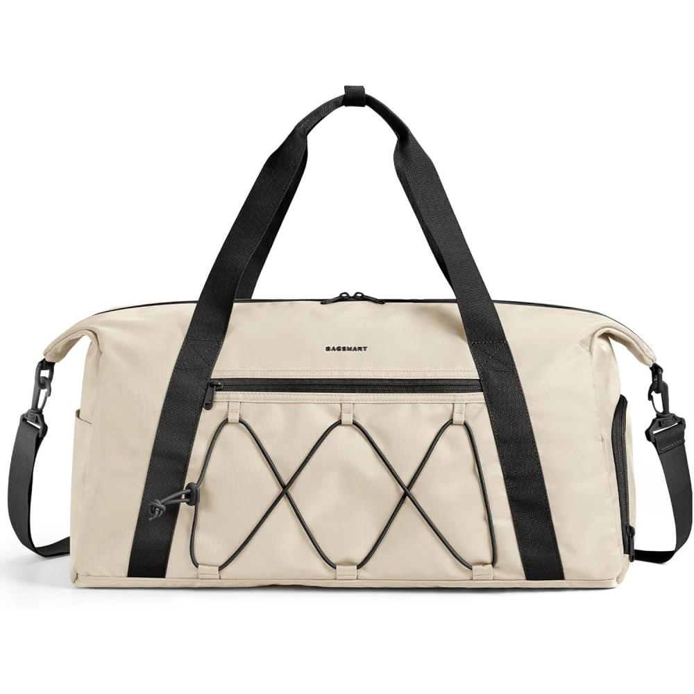 image:imageBAGSMART Gym Bag With Shoe Compartment amp Wet Pocket Lightweight Sports Travel Duffel Bag Carry On Bag Weekender Overnight Bag Water Resistant Sports Gym Tote Bags Swimming Yoga Almond OilAlmond Oil