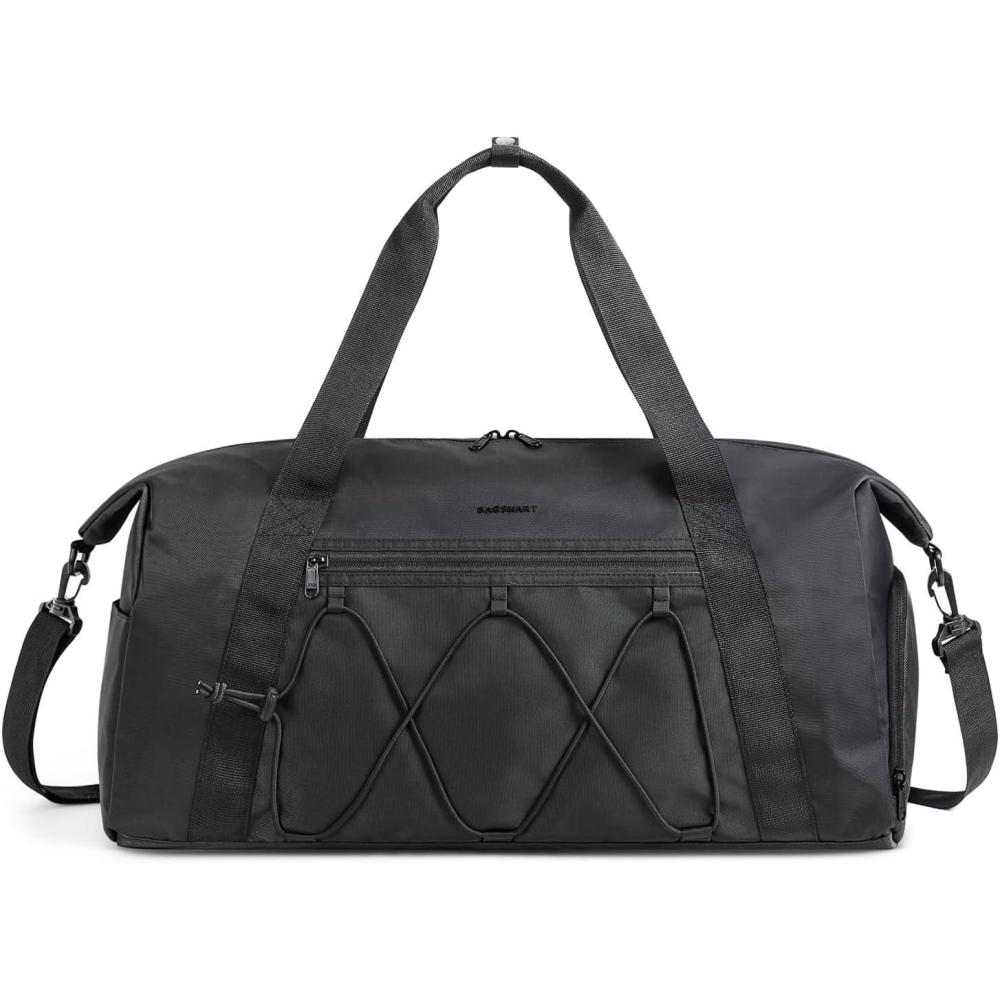 image:imageBAGSMART Gym Bag With Shoe Compartment amp Wet Pocket Lightweight Sports Travel Duffel Bag Carry On Bag Weekender Overnight Bag Water Resistant Sports Gym Tote Bags Swimming Yoga Almond OilBlack