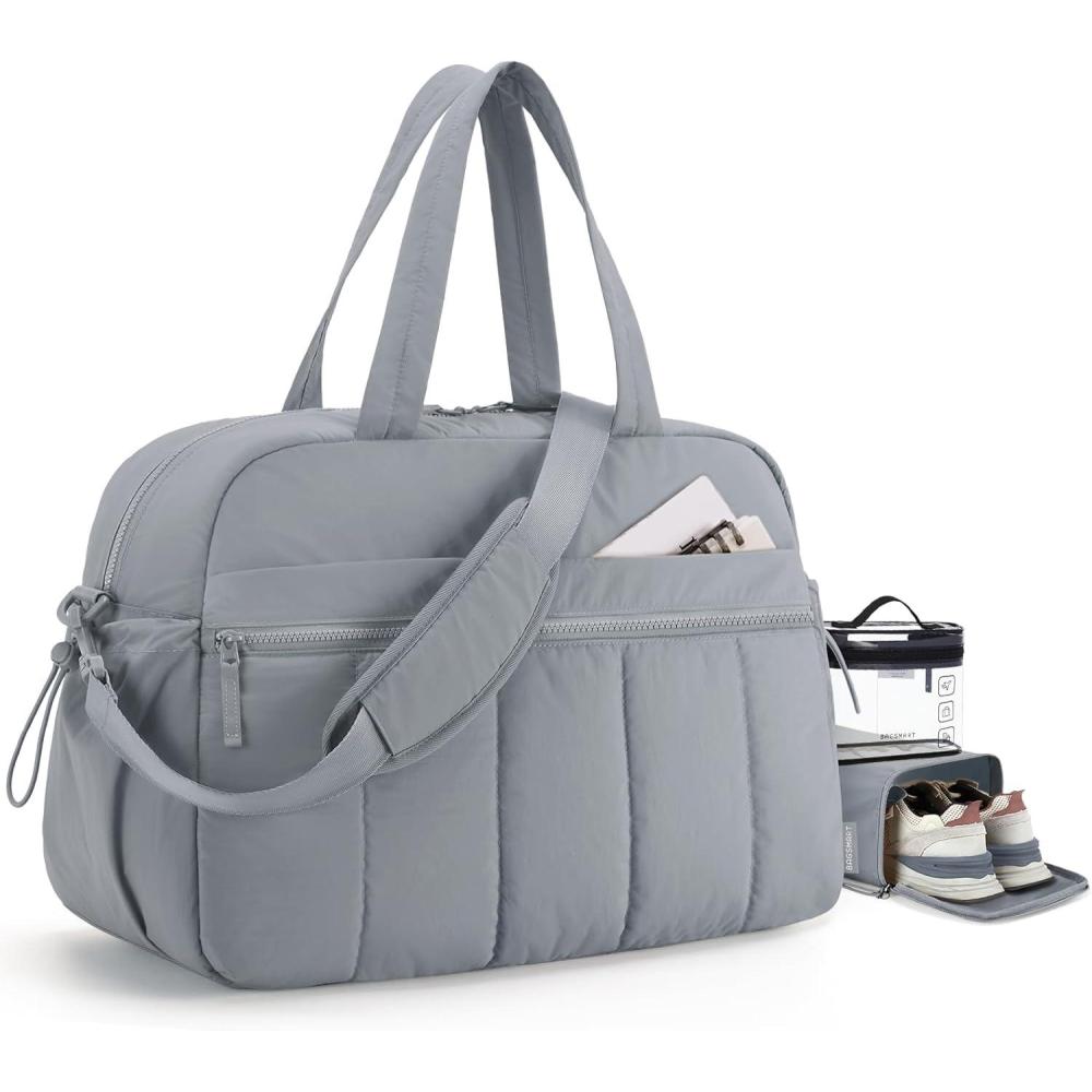 image:imageBAGSMART Gym Bag for Women Duffle Bag for Travel with Wet Pocket Lightweight Carry on Weekender Duffel Water ResistantLight Gray