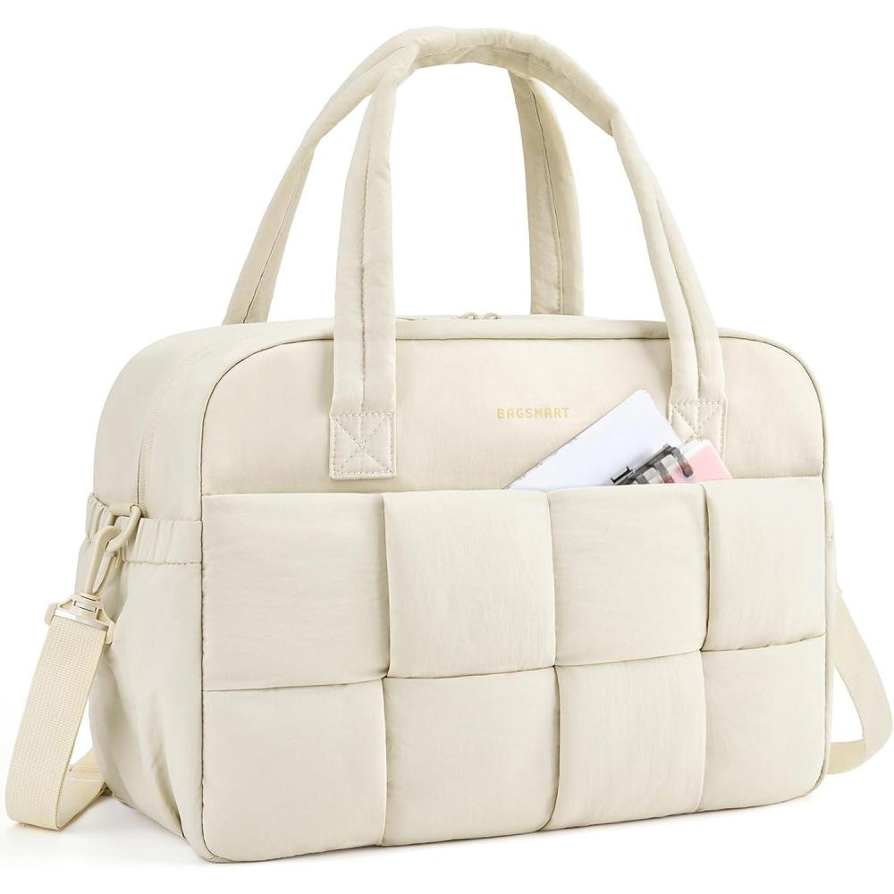 image:imageBAGSMART Gym Bag for Women Personal Item Puffer Duffle Bag Weekender Overnight Carry On Tote Handag for TravelBeige