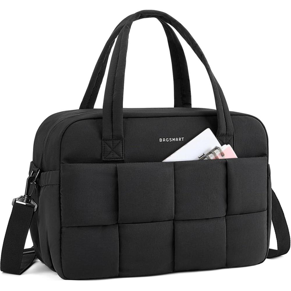 image:imageBAGSMART Gym Bag for Women Personal Item Puffer Duffle Bag Weekender Overnight Carry On Tote Handag for TravelBlack