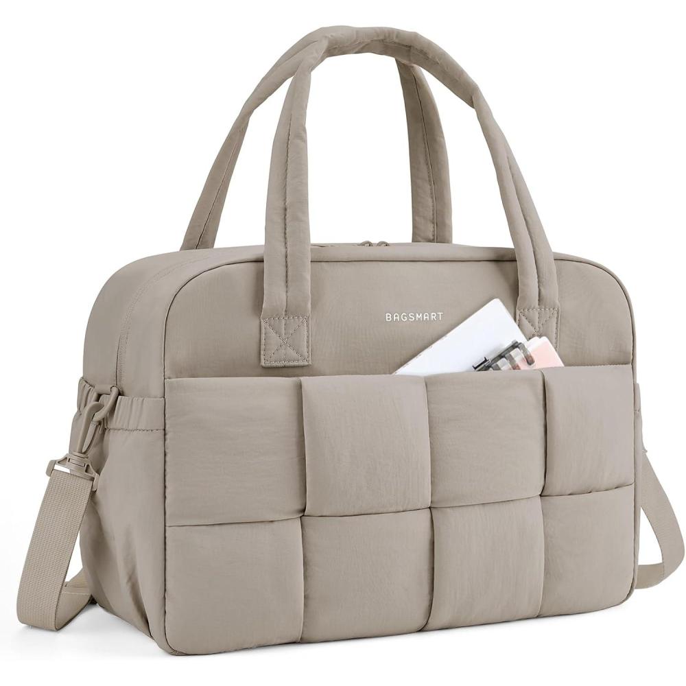 image:imageBAGSMART Gym Bag for Women Personal Item Puffer Duffle Bag Weekender Overnight Carry On Tote Handag for TravelCamel