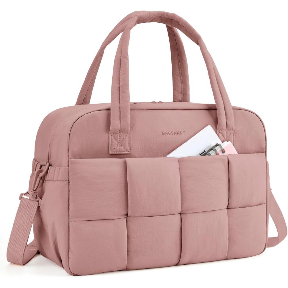 image:imageBAGSMART Gym Bag for Women Personal Item Puffer Duffle Bag Weekender Overnight Carry On Tote Handag for TravelDark Pink