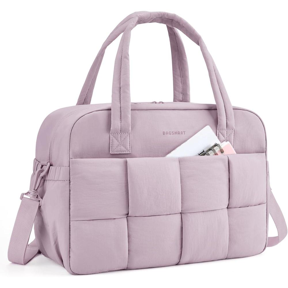 image:imageBAGSMART Gym Bag for Women Personal Item Puffer Duffle Bag Weekender Overnight Carry On Tote Handag for TravelMist Purple