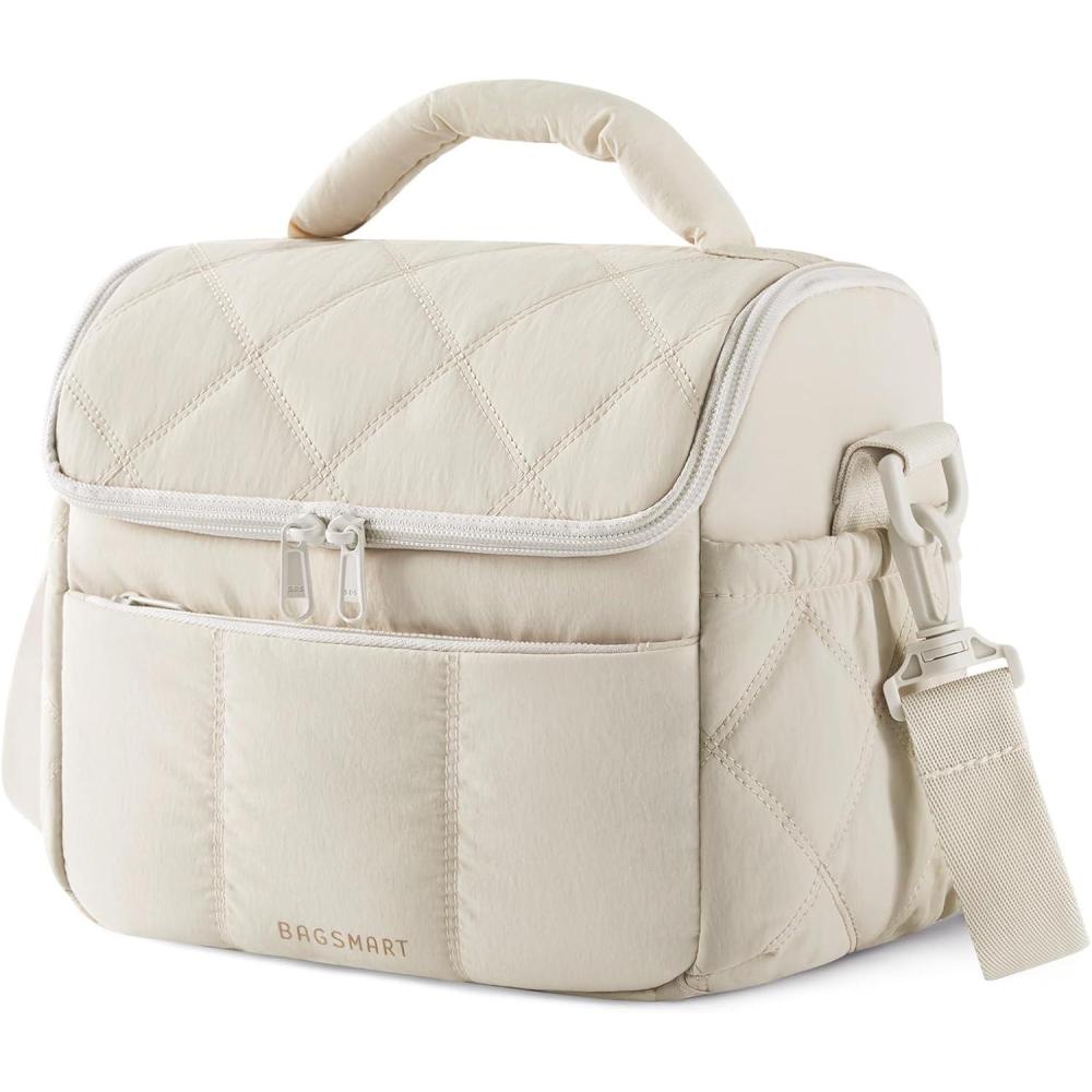 image:imageBAGSMART Insulated Lunch Bags for Women Cute Quilted Lunch Box Lightweight Puffy Padded Waterproof Lunch Tote Reusable Lunch Cooler for Work Picnic Travel BlackBeige