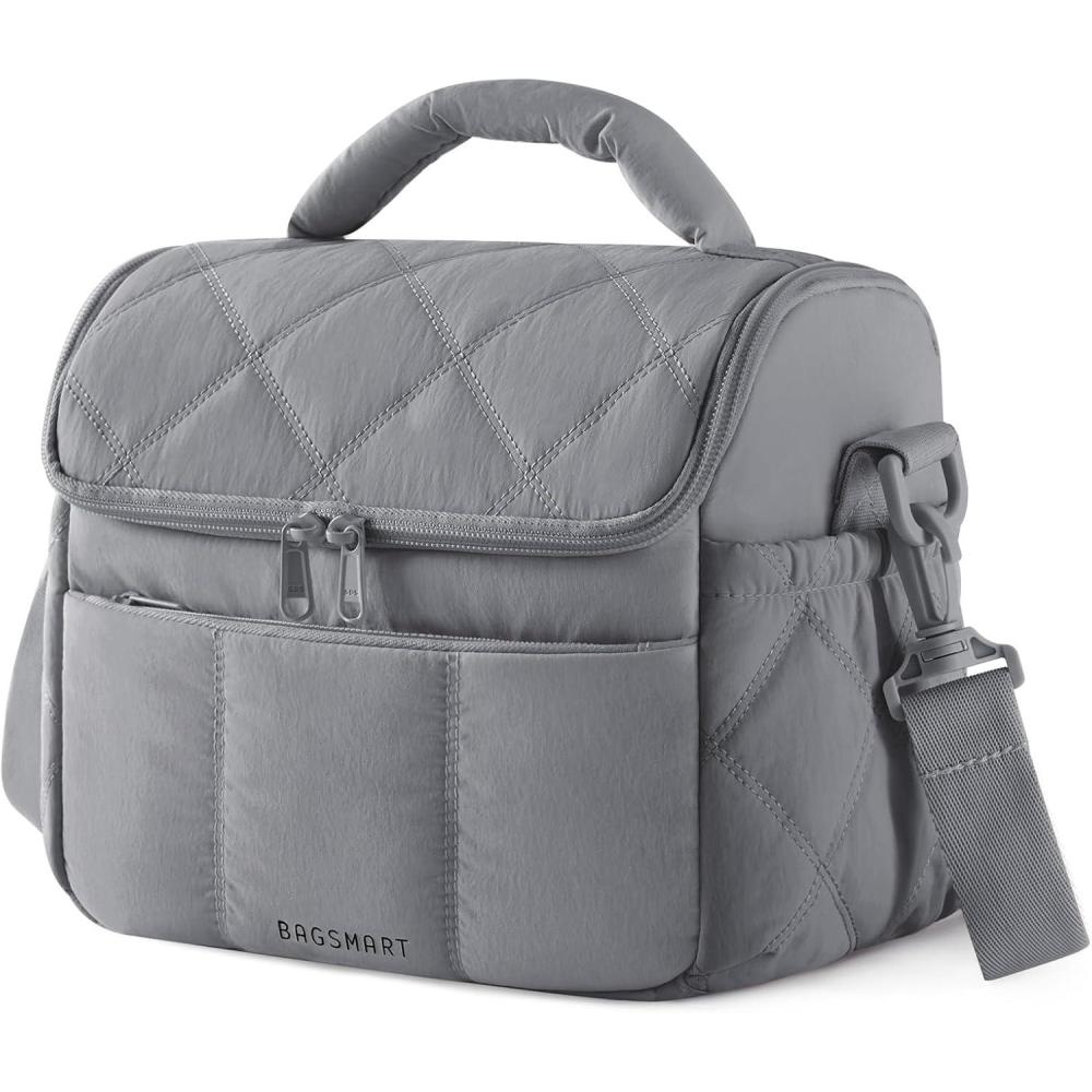 image:imageBAGSMART Insulated Lunch Bags for Women Cute Quilted Lunch Box Lightweight Puffy Padded Waterproof Lunch Tote Reusable Lunch Cooler for Work Picnic Travel BlackGray