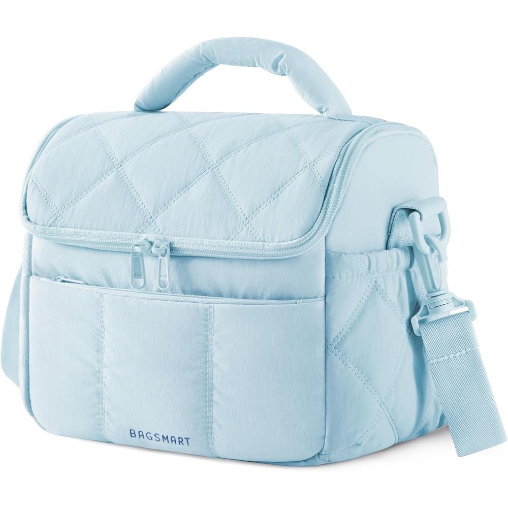 image:imageBAGSMART Insulated Lunch Bags for Women Cute Quilted Lunch Box Lightweight Puffy Padded Waterproof Lunch Tote Reusable Lunch Cooler for Work Picnic Travel BlackLight Blue