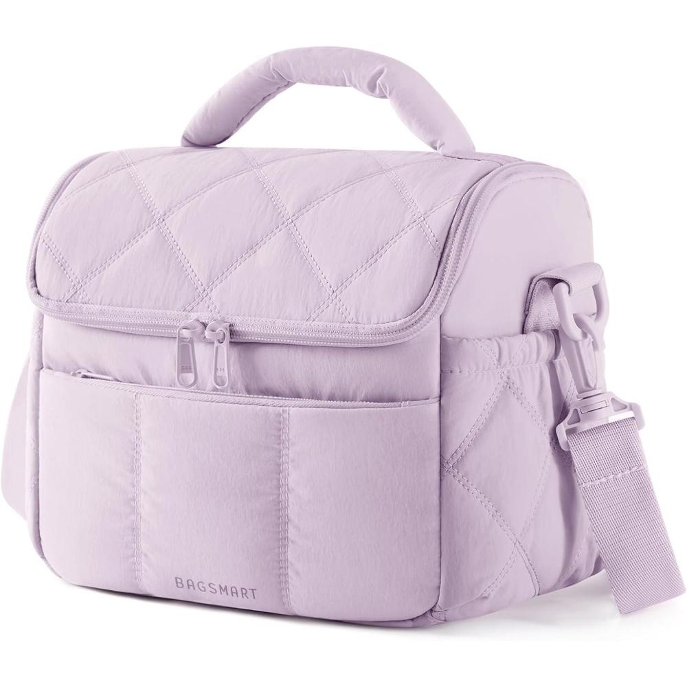 image:imageBAGSMART Insulated Lunch Bags for Women Cute Quilted Lunch Box Lightweight Puffy Padded Waterproof Lunch Tote Reusable Lunch Cooler for Work Picnic Travel BlackLavender Purple