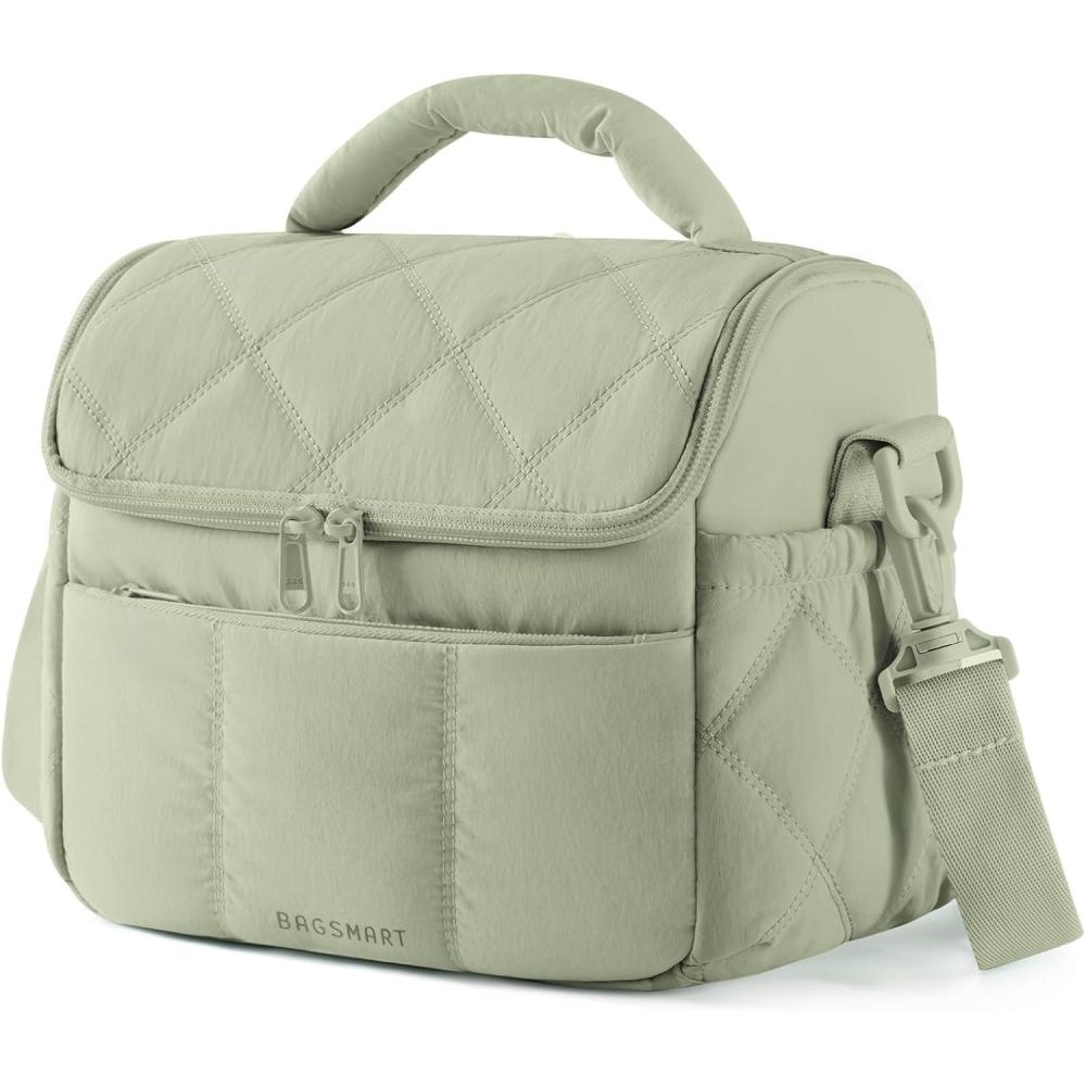 image:imageBAGSMART Insulated Lunch Bags for Women Cute Quilted Lunch Box Lightweight Puffy Padded Waterproof Lunch Tote Reusable Lunch Cooler for Work Picnic Travel BlackSage Green
