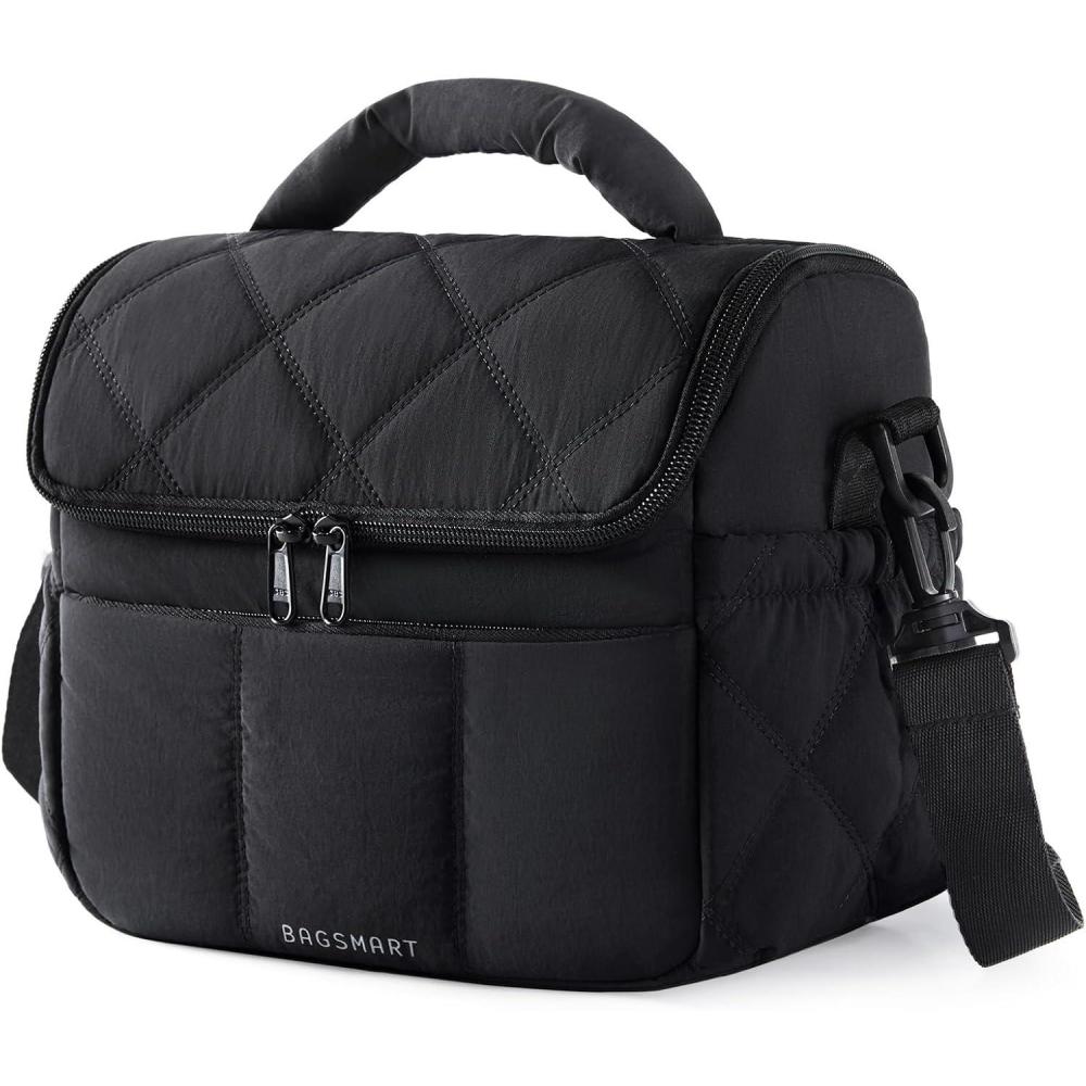 image:imageBAGSMART Insulated Lunch Bags for Women Cute Quilted Lunch Box Lightweight Puffy Padded Waterproof Lunch Tote Reusable Lunch Cooler for Work Picnic Travel BlackBlack