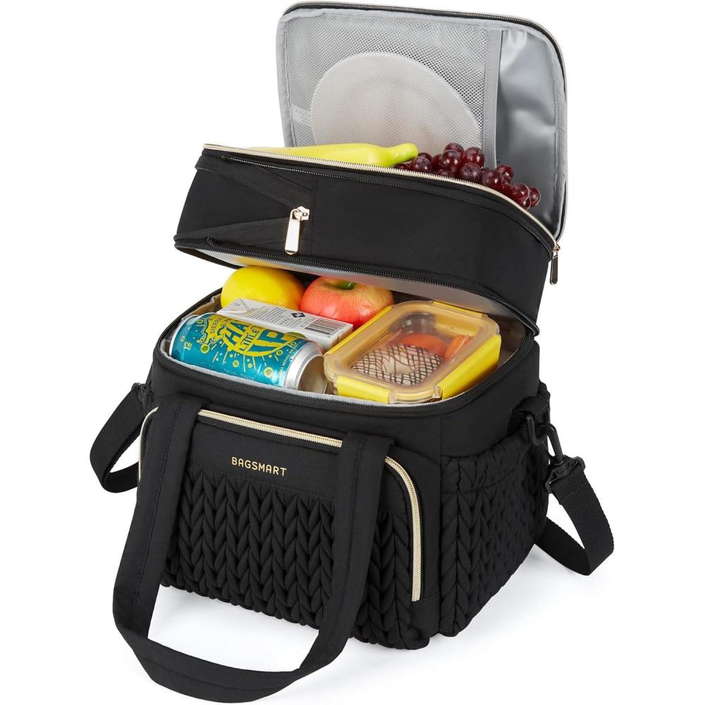 image:imageBAGSMART Insulated Lunch Box for Women Double Deck Leakproof Cooler Bag with Expandable Design for Office Work amp Outdoor PicnicBlack