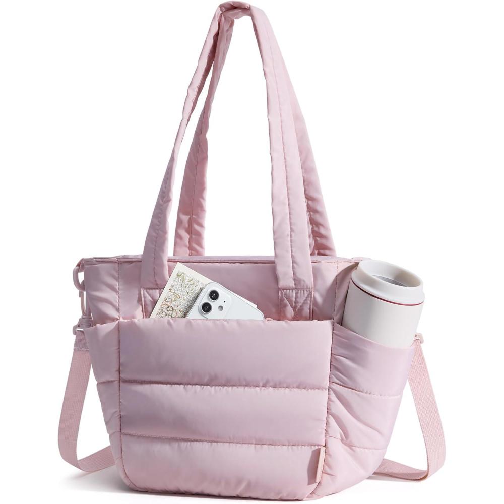 image:imageBAGSMART Lunch Bag Women Small Insulated Tote with Lunch Compartment Quilted Lightweight Puffy Tote Bag for Work Travel Outdoor Pink02Pink