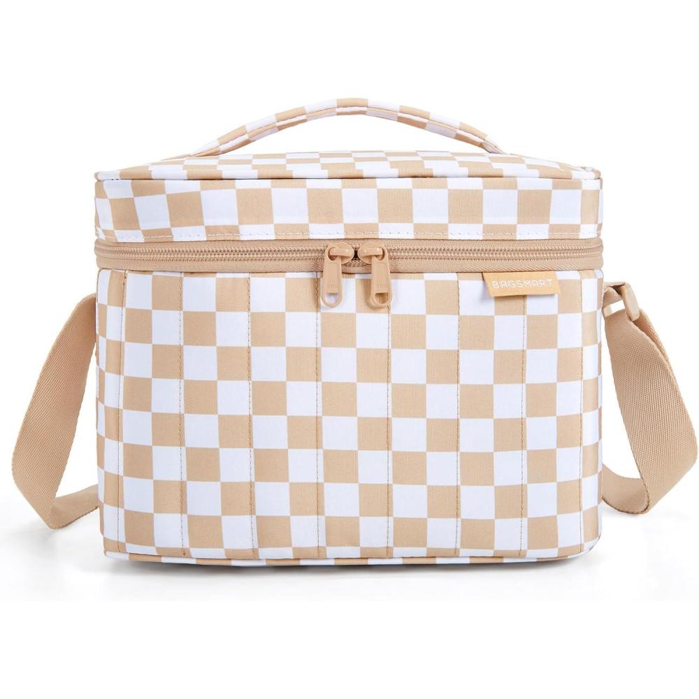 image:imageBAGSMART Lunch Box for Women Insulated Lunch Bag Cute Puffer Lunch Tote Bags Lightweight Quilted Reusable Cooler for Work School Picnic or Travel PinkKhaki