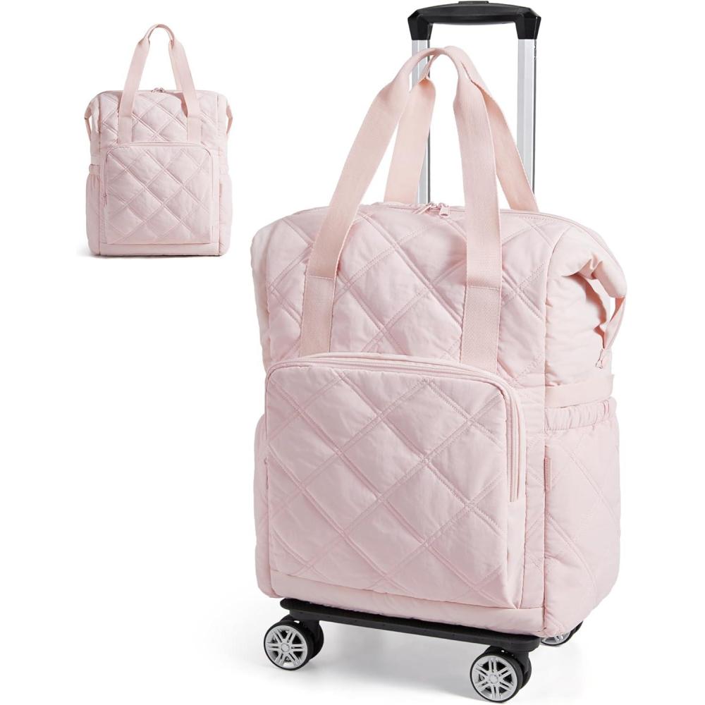 image:imageBAGSMART Rolling Duffle Bag with Wheels 35L Carry on Travel Bag with Detachable Wheels PVC Wet Pocket Duffel bag with Wheels BlackBaby Pink