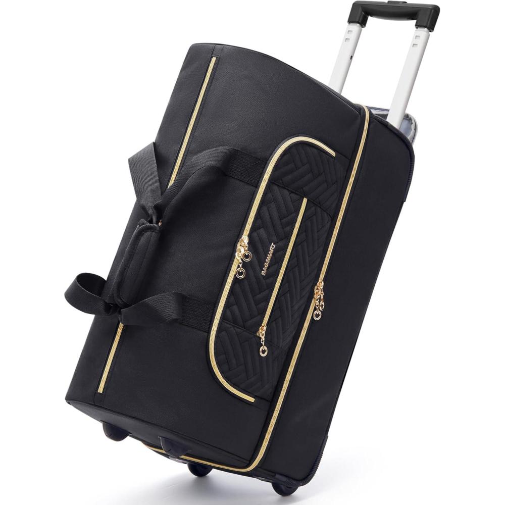 image:imageBAGSMART Rolling Duffle Bag with Wheels 45L Carryon Luggage Large Travel Bag with Shoes Compartment Weekender Overnight Bag for Travel Business TripsBlackBlack