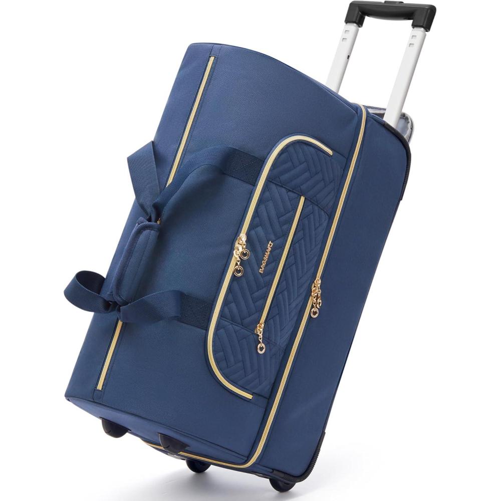image:imageBAGSMART Rolling Duffle Bag with Wheels 45L Carryon Luggage Large Travel Bag with Shoes Compartment Weekender Overnight Bag for Travel Business TripsBlackNavy Blue