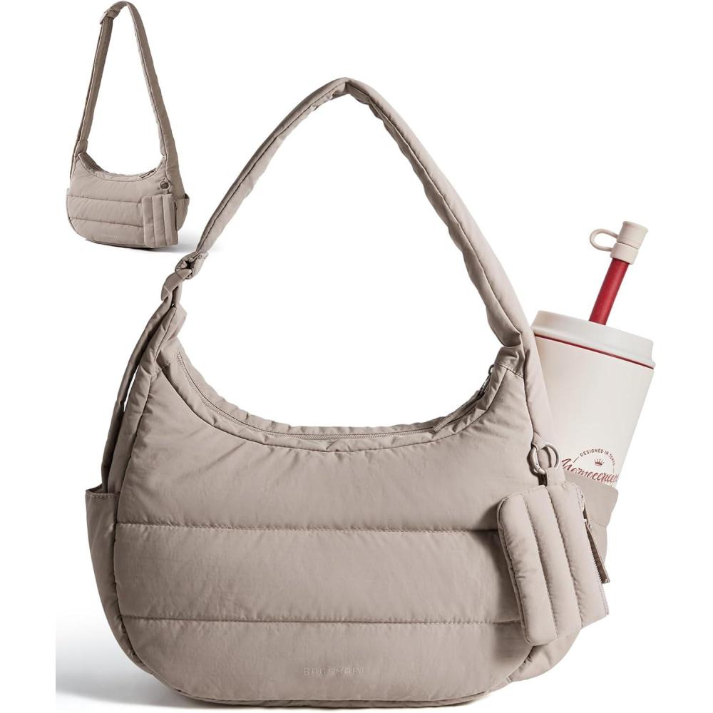 image:imageBAGSMART Shoulder Bag for Women Small Puffer Purses Crossbody Bag Lightweight Fluffy Hobo Handbag Puffy PouchCamel