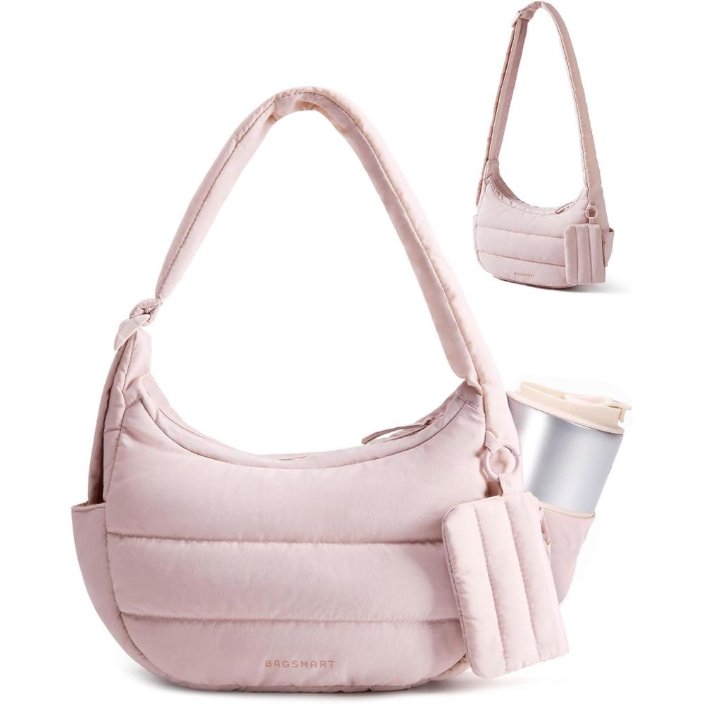 image:imageBAGSMART Shoulder Bag for Women Small Puffer Purses Crossbody Bag Lightweight Fluffy Hobo Handbag Puffy PouchPink
