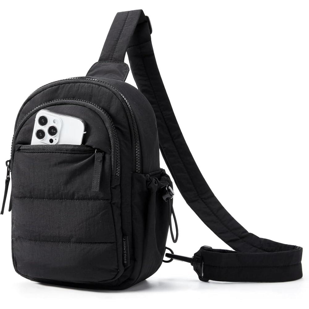 image:imageBAGSMART Small Sling Bag for Women Puffer Crossbody Bag Purses Hobo Handbag Fanny Packs for Travel HikingBlack