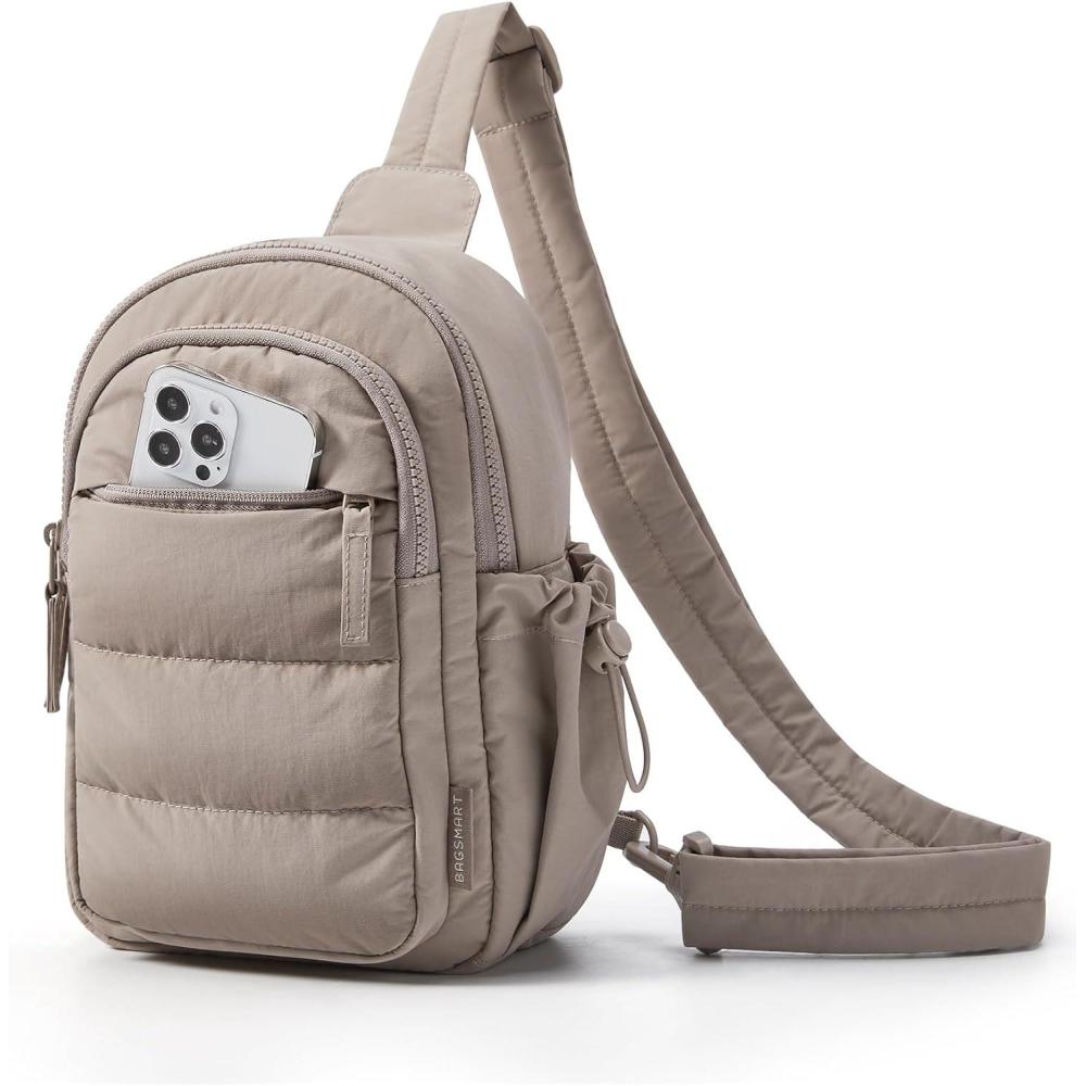 image:imageBAGSMART Small Sling Bag for Women Puffer Crossbody Bag Purses Hobo Handbag Fanny Packs for Travel HikingCamel