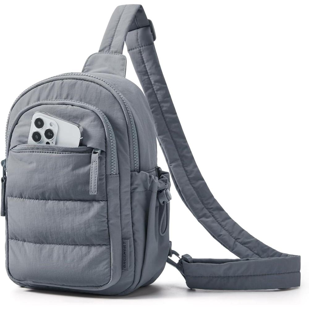 image:imageBAGSMART Small Sling Bag for Women Puffer Crossbody Bag Purses Hobo Handbag Fanny Packs for Travel HikingGrey