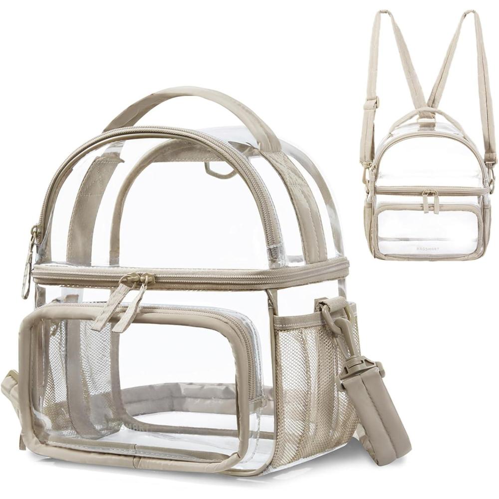 image:imageBAGSMART Stadium Approved Clear Bag 12x6x12 Double Deck Lunch Box Convertible to Backpack Waterproof PVC PinkCamel