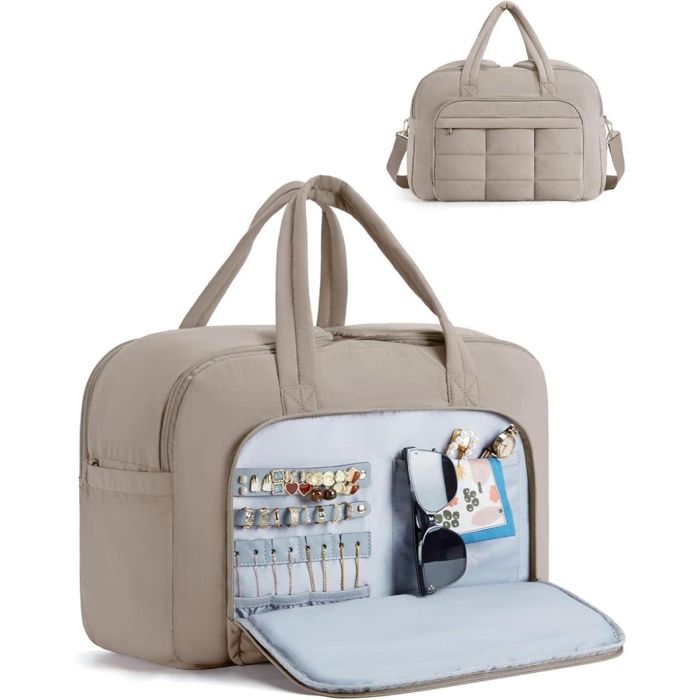 image:imageBAGSMART Travel Duffel Bag Carry on Travel Bag with Jewelry Compartment 35L Weekender Duffle for Women Water Resistant BlackLight Tan