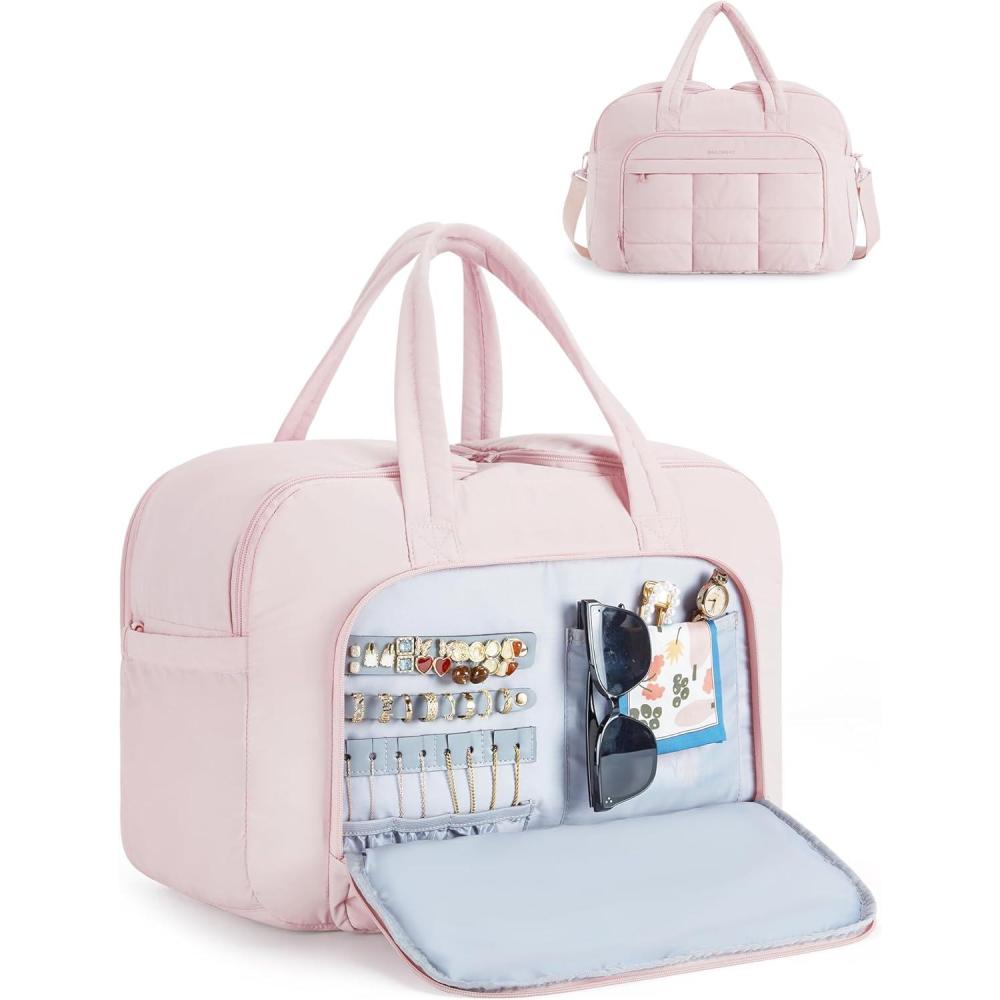 image:imageBAGSMART Travel Duffel Bag Carry on Travel Bag with Jewelry Compartment 35L Weekender Duffle for Women Water Resistant BlackPink