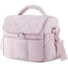 BAGSMART Insulated Lunch Bags for Women, Cute Quilted Lunch Box, Lightweight Puffy Padded Waterproof Lunch Tote, Reusable Lunch Cooler for Work Picnic Travel, Black(Pink)