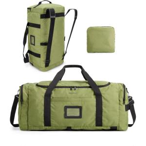 BAGSAMRT 60L Foldable Duffle Bag for Travel, Large Travel Duffel Bag for Men, 4 in 1 Travel Backpack, Carry on Weekender Bag, Black(Army Green)