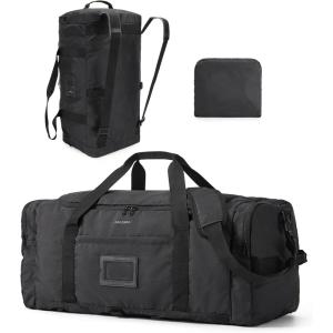BAGSAMRT 60L Foldable Duffle Bag for Travel, Large Travel Duffel Bag for Men, 4 in 1 Travel Backpack, Carry on Weekender Bag, Black(Black)