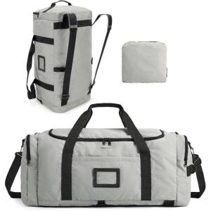 BAGSAMRT 60L Foldable Duffle Bag for Travel, Large Travel Duffel Bag for Men, 4 in 1 Travel Backpack, Carry on Weekender Bag, Black(Gray)