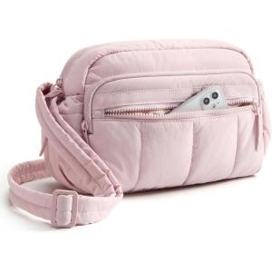 BAGSMART Anti Theft Crossbody Bags for Women Travel Purse, Medium Quilted Puffy cross body bag, Handbags Shoulder Purses, Baby Pink-medium(Baby Pink-1)