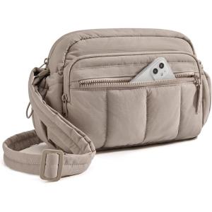 BAGSMART Anti Theft Crossbody Bags for Women Travel Purse, Medium Quilted Puffy cross body bag, Handbags Shoulder Purses, Baby Pink-medium(Brown-1)