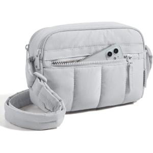 BAGSMART Anti Theft Crossbody Bags for Women Travel Purse, Medium Quilted Puffy cross body bag, Handbags Shoulder Purses, Black-medium(Light Gray)