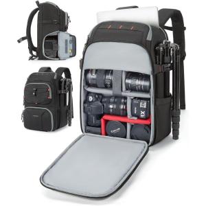 BAGSMART Camera Bag for Photographers, Professional Camera Bag Fits up to 15.6″ Laptop, DSLR/Drones/Tripod Camera Case with Rain Cover, Grey(Light Black)