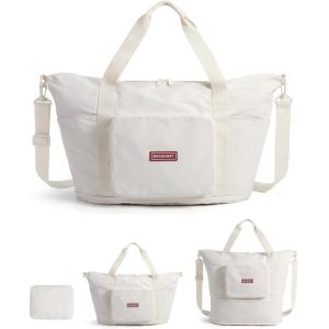 BAGSMART Foldable Travel Bag, 37L Duffle Bag for Travel, Expendable Carry on Weekender Duffel, Lightweight Personal Item Bag, Black(Ivory White)